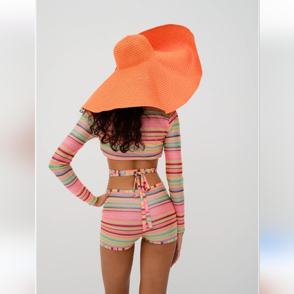 14. NWOT FOR LOVE & LEMONS LAMERE STRIPED METALLIC TIE WRAP KNIT SHORT - Picture 6 of 6